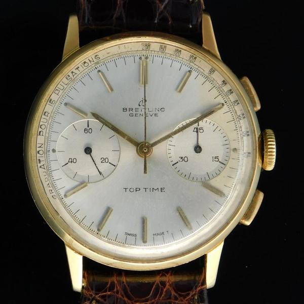 BREITLING 18K SOLID GOLD ROUND “TOP TIME” 2 REGISTER CHRONOGRAPH 