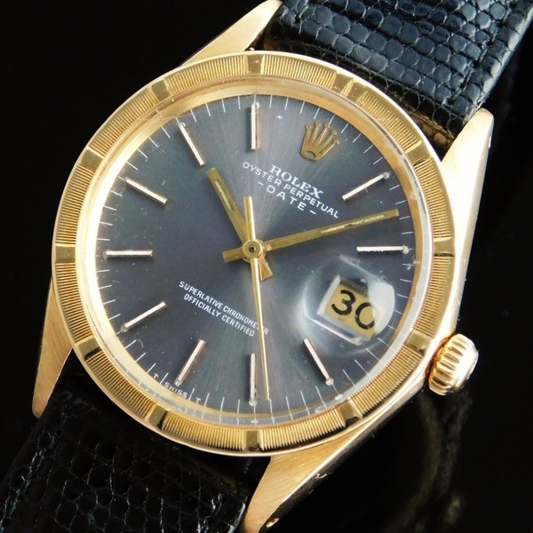 R O L E X Oyster Perpetual Date “REEDED BEZEL” 18K Solid Gold W ...