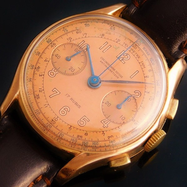 CHRONOGRAPHE SUISSE 18K Solid Gold “ANTIMAGNATIC” 37mm Over Big